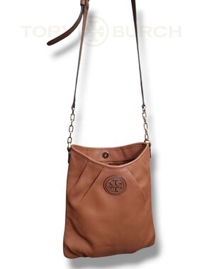 Tory Burch Amanda Tan Leather Pleated Crossbody Messenger Bag